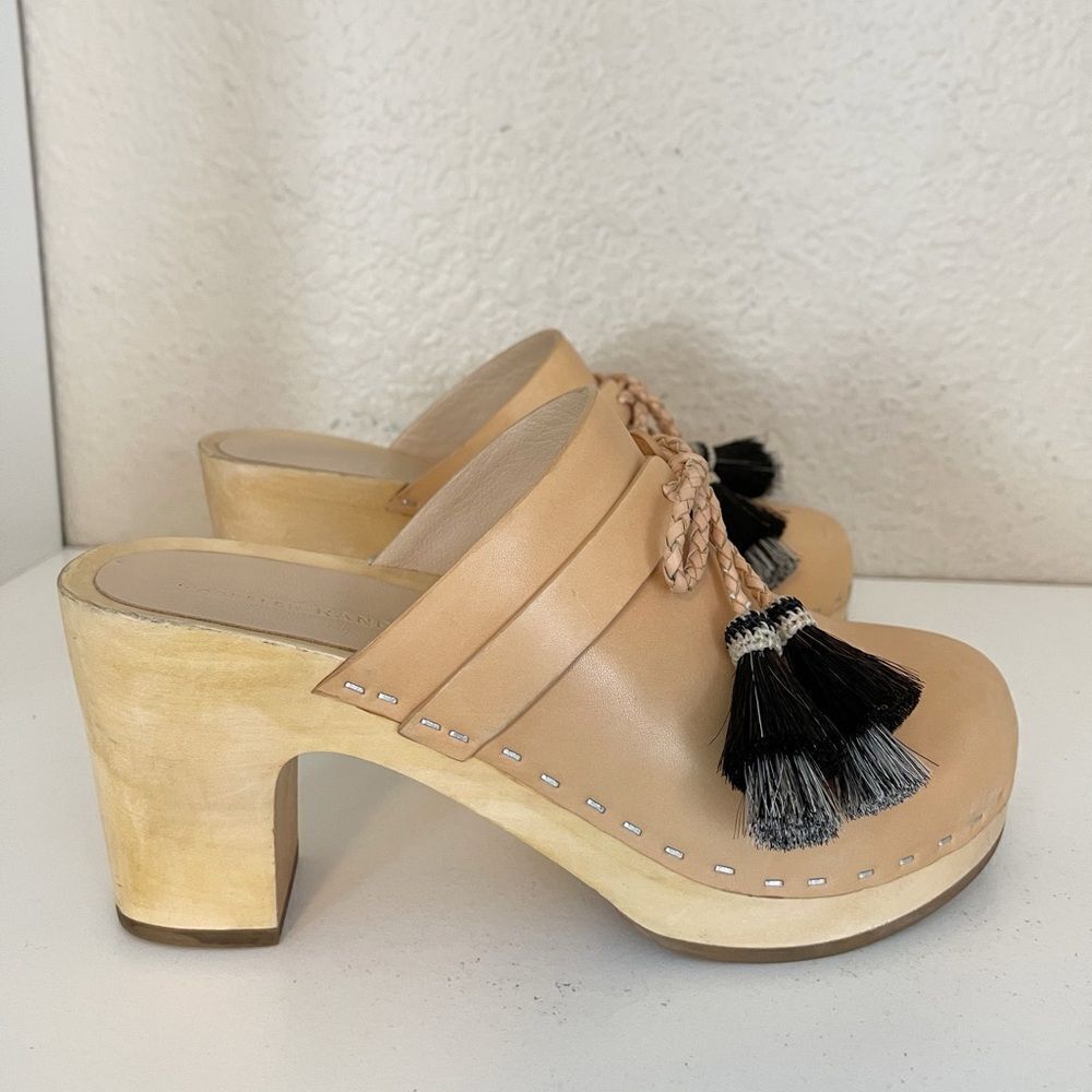 Loeffler Randall Roberta Leather Wooden Clogs Shoes with Tassels Sz. 9 - Picture 5 of 17